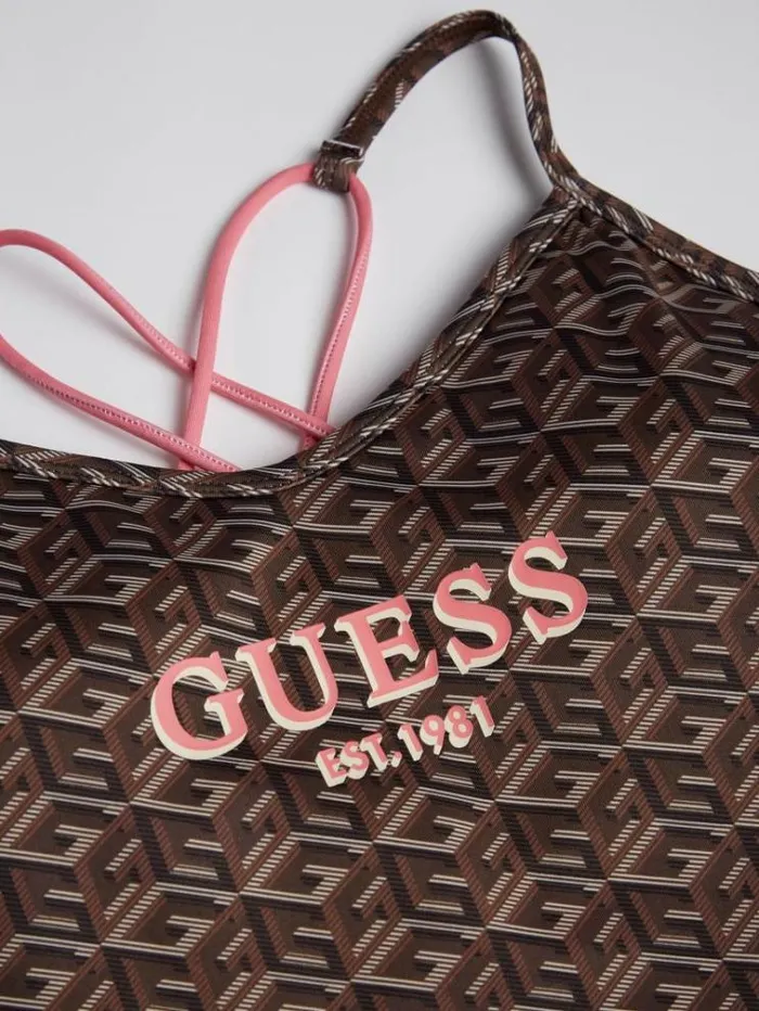 Women G Cube Logo Tank Top Brown Multi Guess Activewear