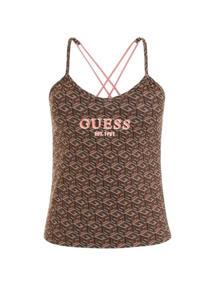 Women G Cube Logo Tank Top Brown Multi Guess Activewear