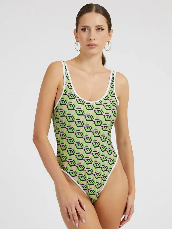 Women G Cube Sporty One Piece Green Guess Beachwear