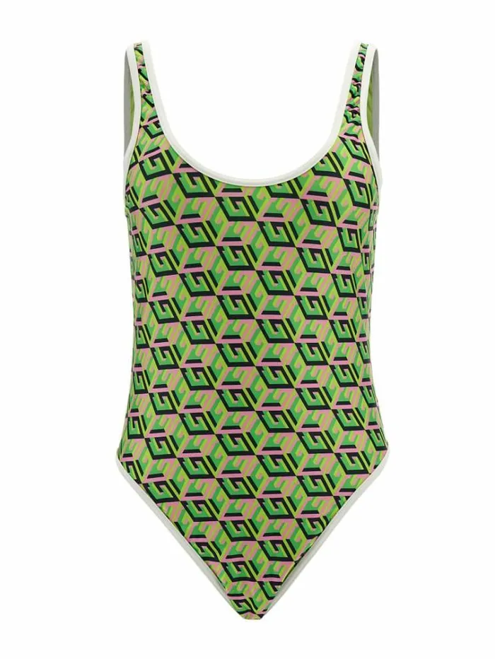 Women G Cube Sporty One Piece Green Guess Beachwear