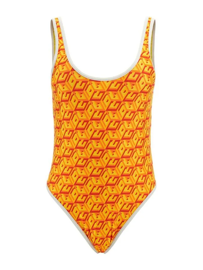 Women G Cube Sporty One Piece Yellow Guess Beachwear