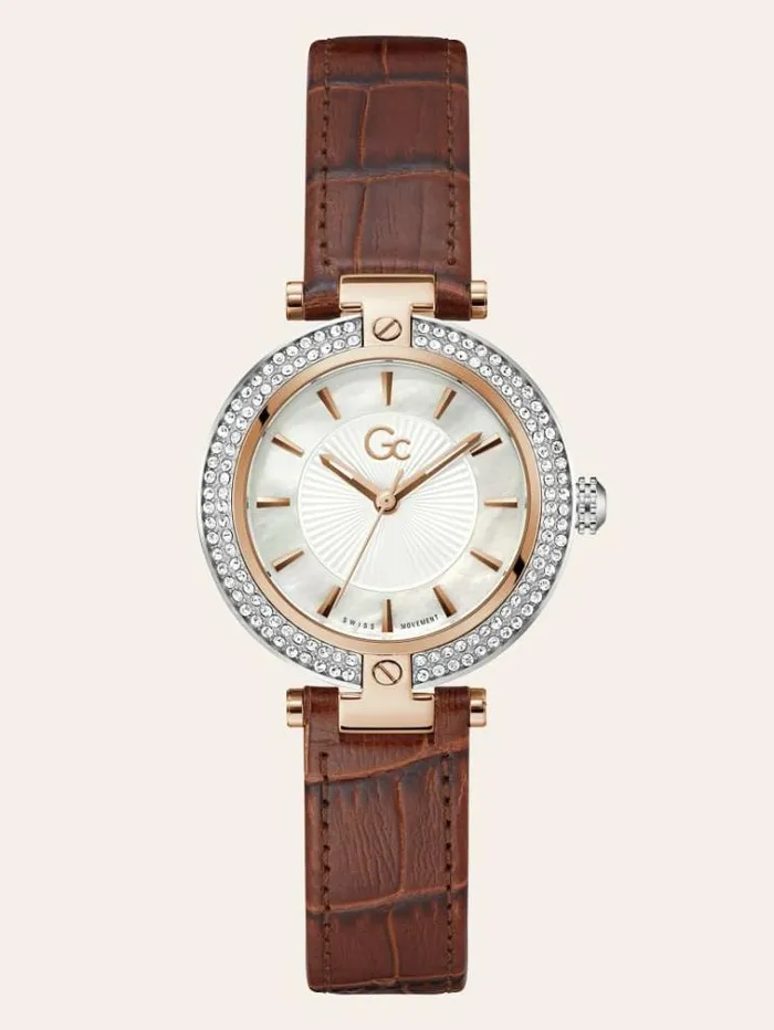 Women Gc Leather Analogue Watch Brown Guess Watches