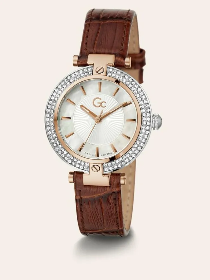 Women Gc Leather Analogue Watch Brown Guess Watches