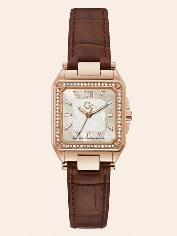 Women Gc Real Leather Analogue Watch Brown Guess Watches