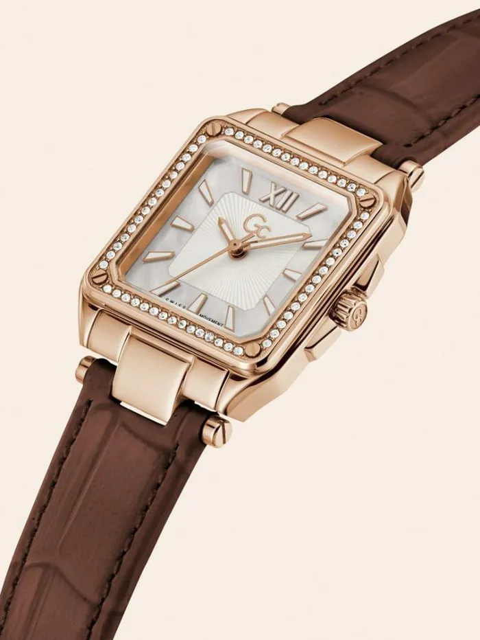 Women Gc Real Leather Analogue Watch Brown Guess Watches