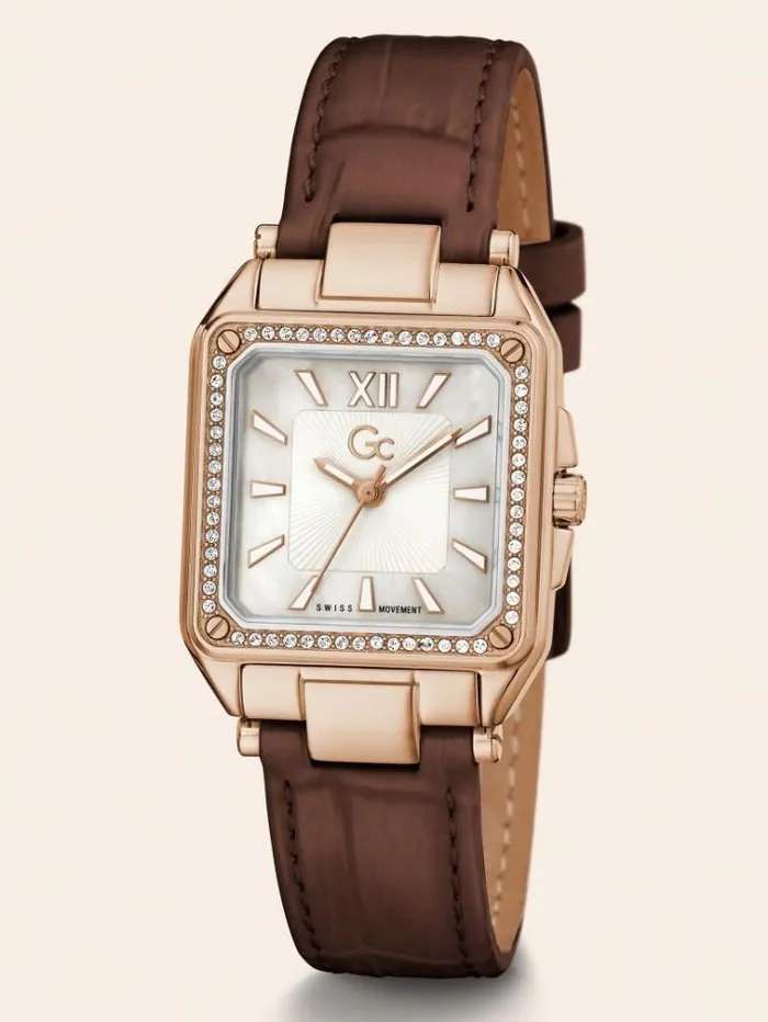 Women Gc Real Leather Analogue Watch Brown Guess Watches