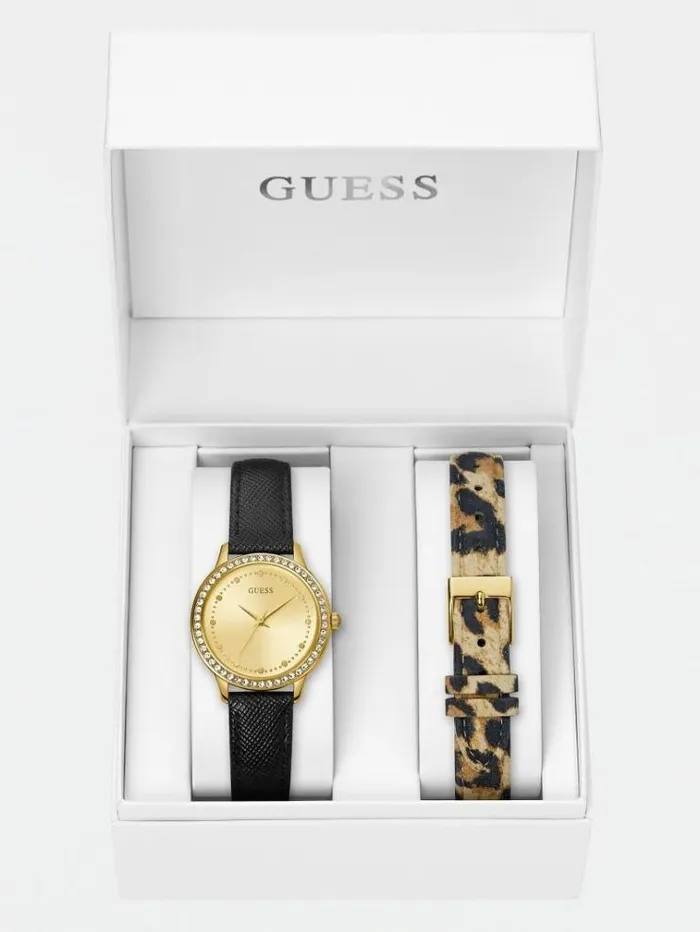 Women Genuine Leather Watch Box Set Multi Gold Guess Watches