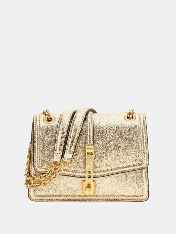 Women Gilded Glamour Laminated Mini Crossbody Gold Guess Crossbody Bags