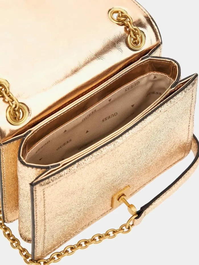 Women Gilded Glamour Laminated Mini Crossbody Gold Guess Crossbody Bags