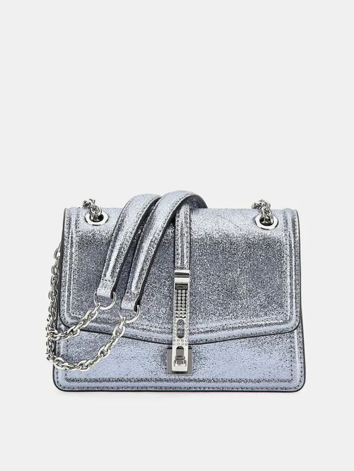 Women Gilded Glamour Laminated Mini Crossbody Silver Guess Crossbody Bags