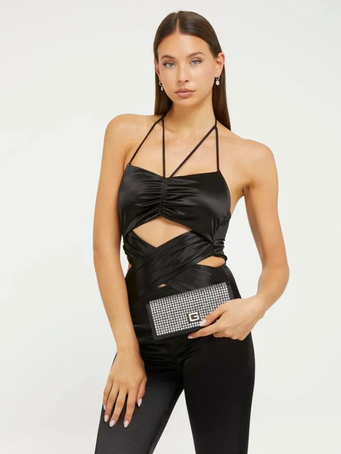 Women Gilded Glamour Rhinestone Crossbody Black Guess Crossbody Bags