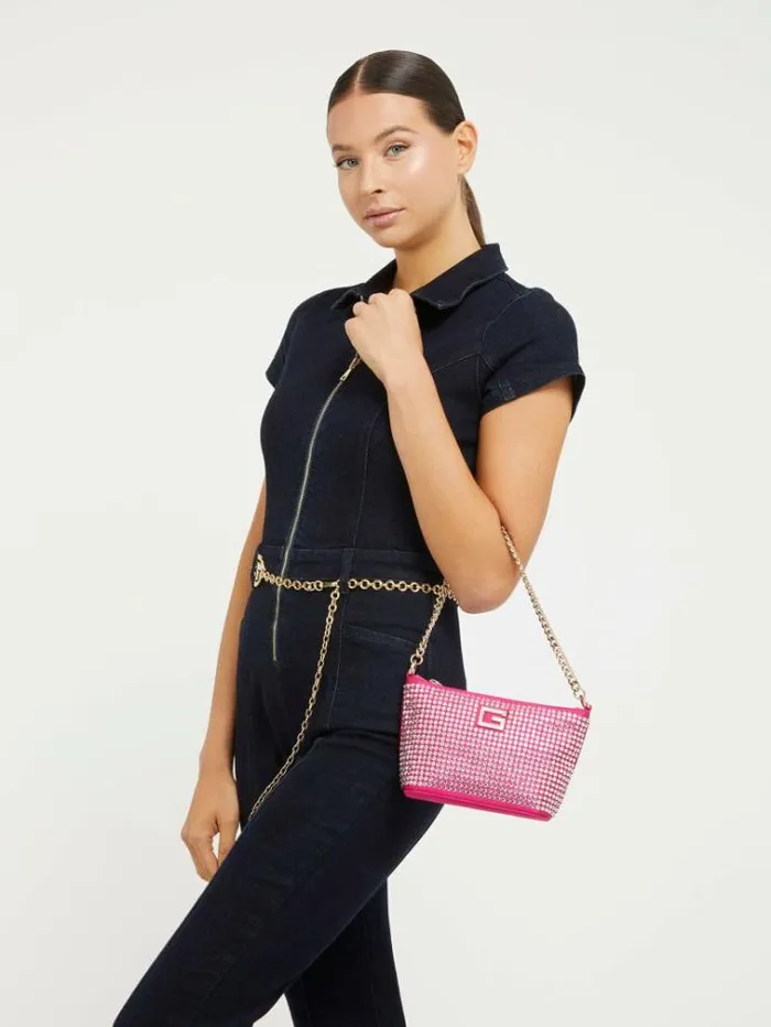 Women Gilded Glamour Rhinestone Mini Shoulder Bag Fuchsia Guess Clutches And Evening Bags