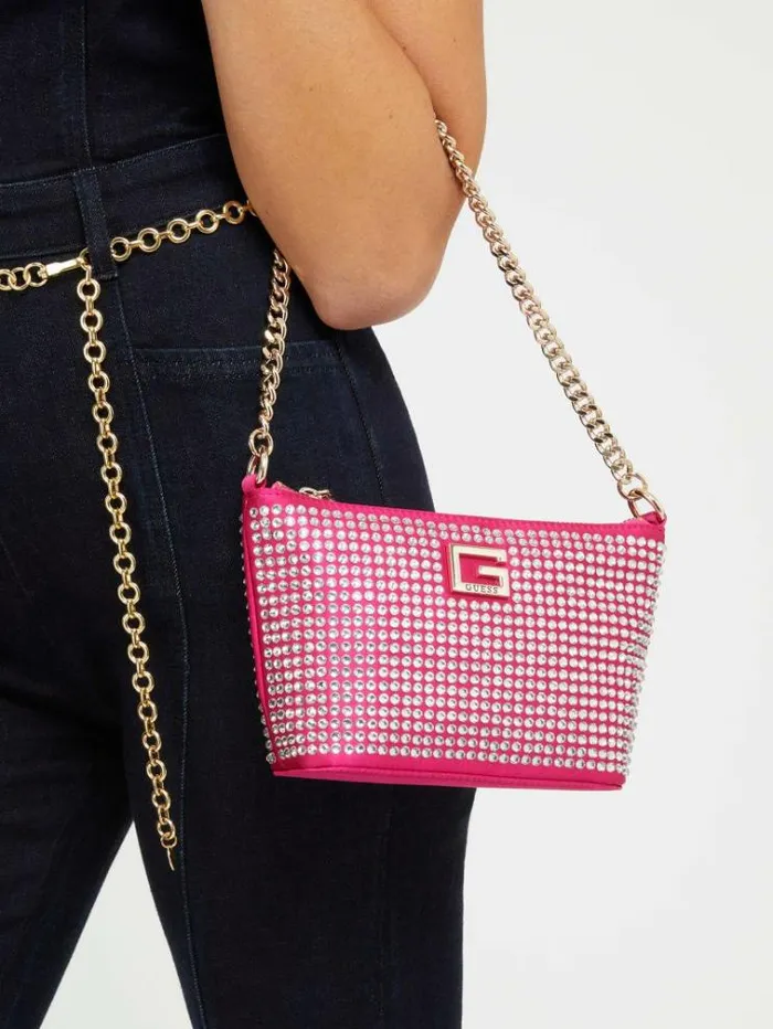 Women Gilded Glamour Rhinestone Mini Shoulder Bag Fuchsia Guess Clutches And Evening Bags