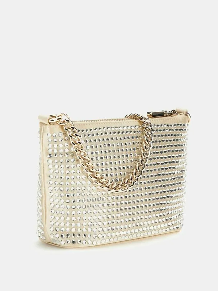 Women Gilded Glamour Rhinestone Mini Shoulder Bag White Guess Clutches And Evening Bags