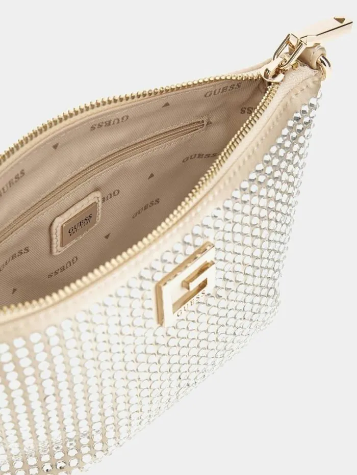 Women Gilded Glamour Rhinestone Mini Shoulder Bag White Guess Clutches And Evening Bags