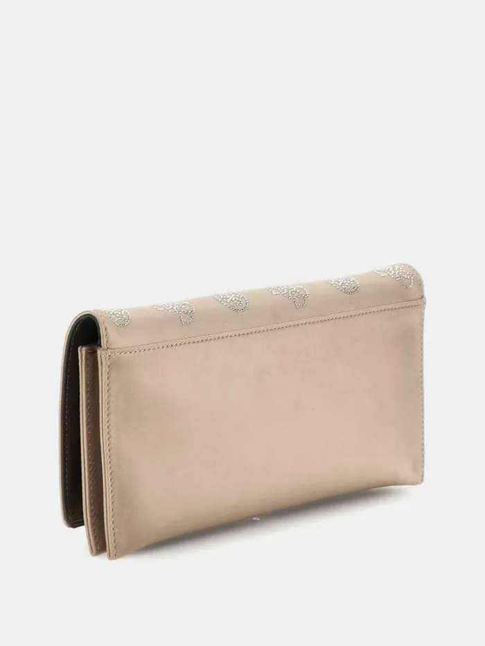 Women Gilded Glamour Satin Crossbody Powder Pink Guess Clutches And Evening Bags