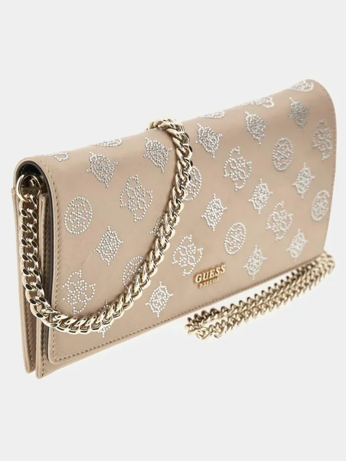 Women Gilded Glamour Satin Crossbody Powder Pink Guess Clutches And Evening Bags