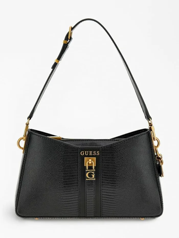 Women Ginevra Pythonprint Shoulder Bag Black Guess Shoulder Bags