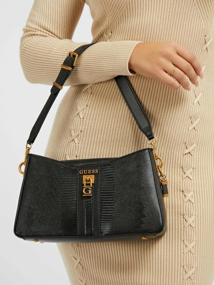 Women Ginevra Pythonprint Shoulder Bag Black Guess Shoulder Bags