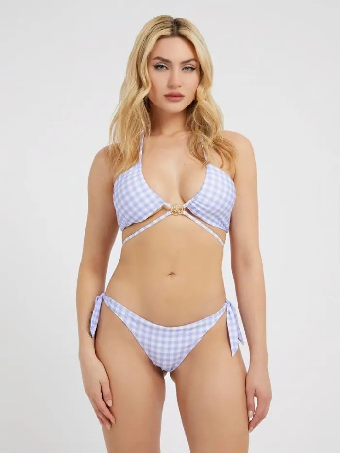 Women Gingham Check Brief Bikini Bottom Lilac Guess Beachwear