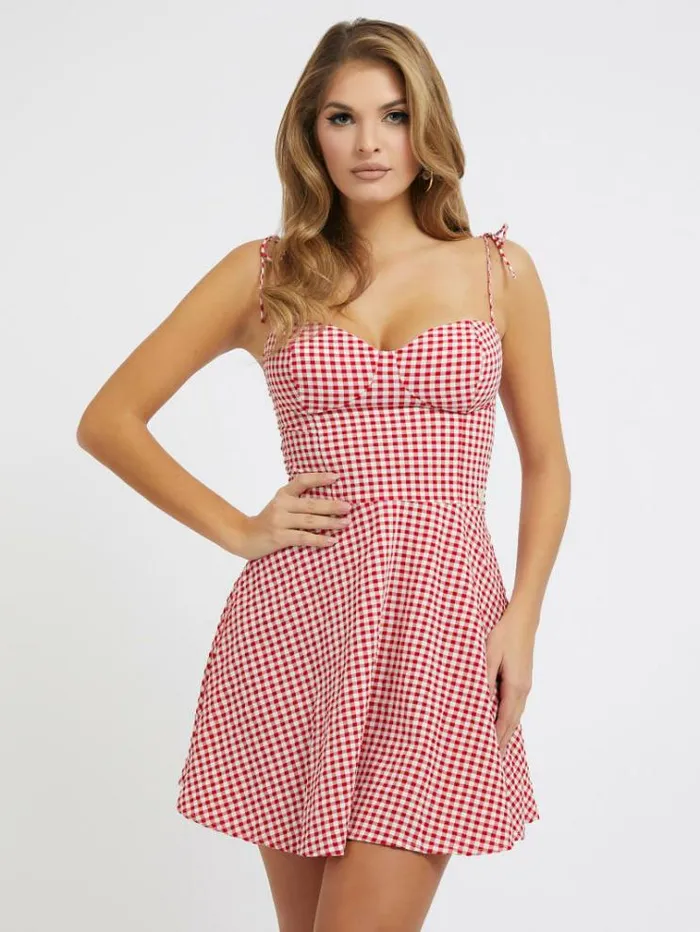 Women Gingham Check Dress Red Multi Guess Beachwear