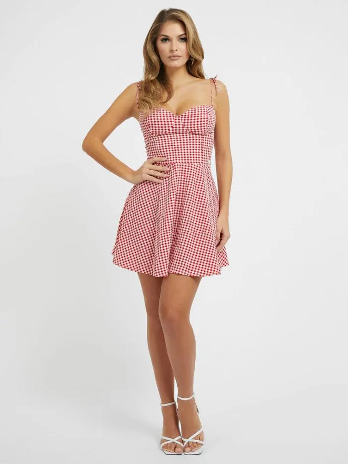 Women Gingham Check Dress Red Multi Guess Beachwear