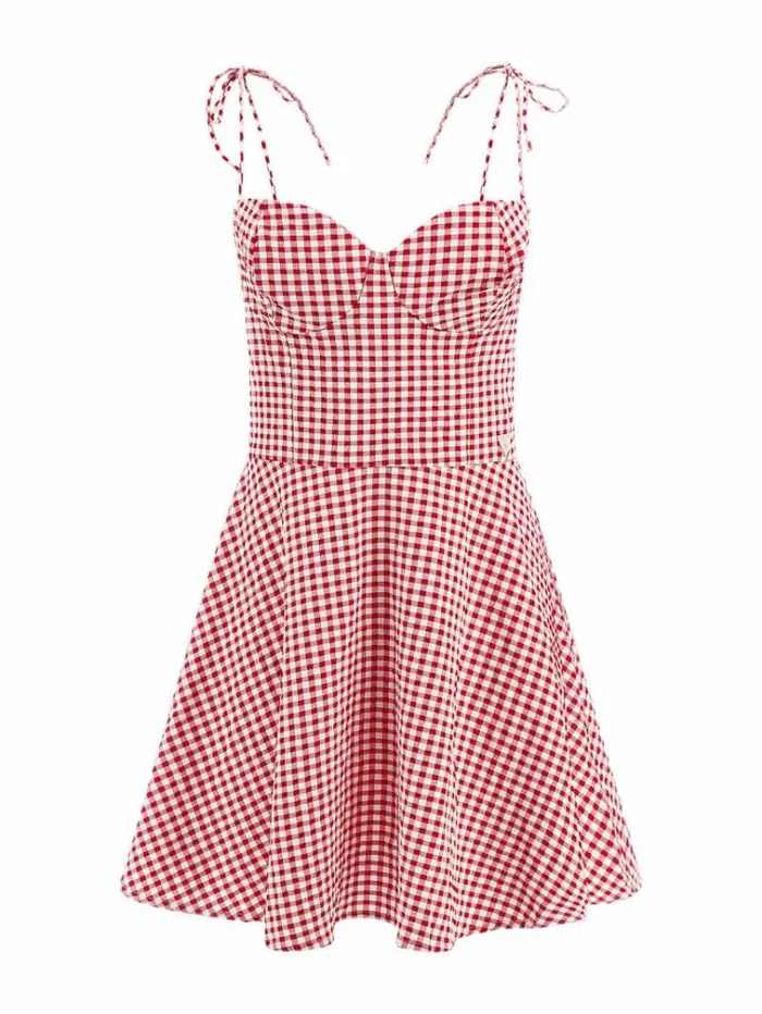 Women Gingham Check Dress Red Multi Guess Beachwear