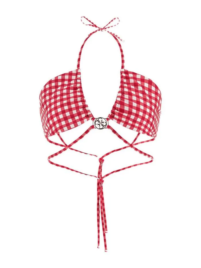 Women Gingham Check Triangle Bikini Bra Red Multi Guess Beachwear