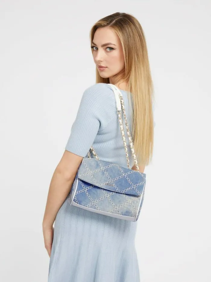 Women Gisy Denim Crossbody Light Blue Guess Crossbody Bags