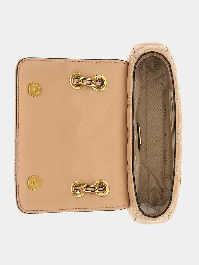 Women Giully Quilted Mini Crossbody Bag Beige Guess Crossbody Bags