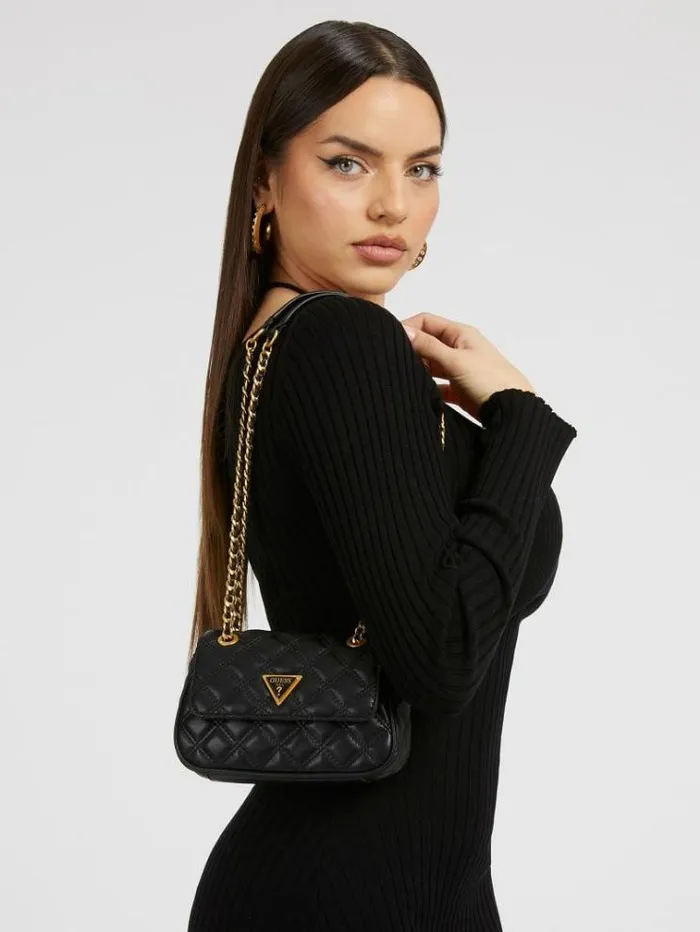 Women Giully Quilted Mini Crossbody Bag Black Guess Crossbody Bags