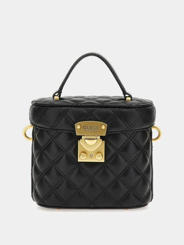 Women Giully Quilted Mini Crossbody Black Guess Crossbody Bags