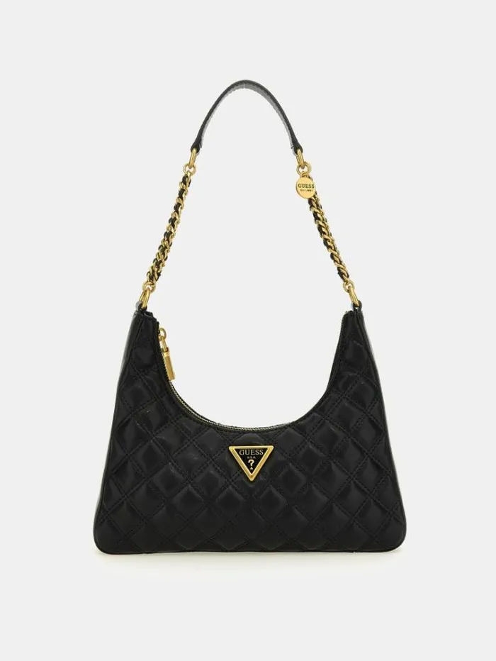 Women Giully Quilted Shoulder Bag Black Guess Shoulder Bags