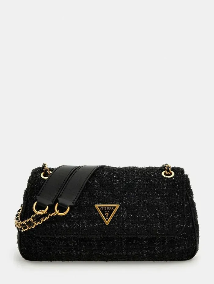 Women Giully Tweed Crossbody Bag Black Guess Crossbody Bags