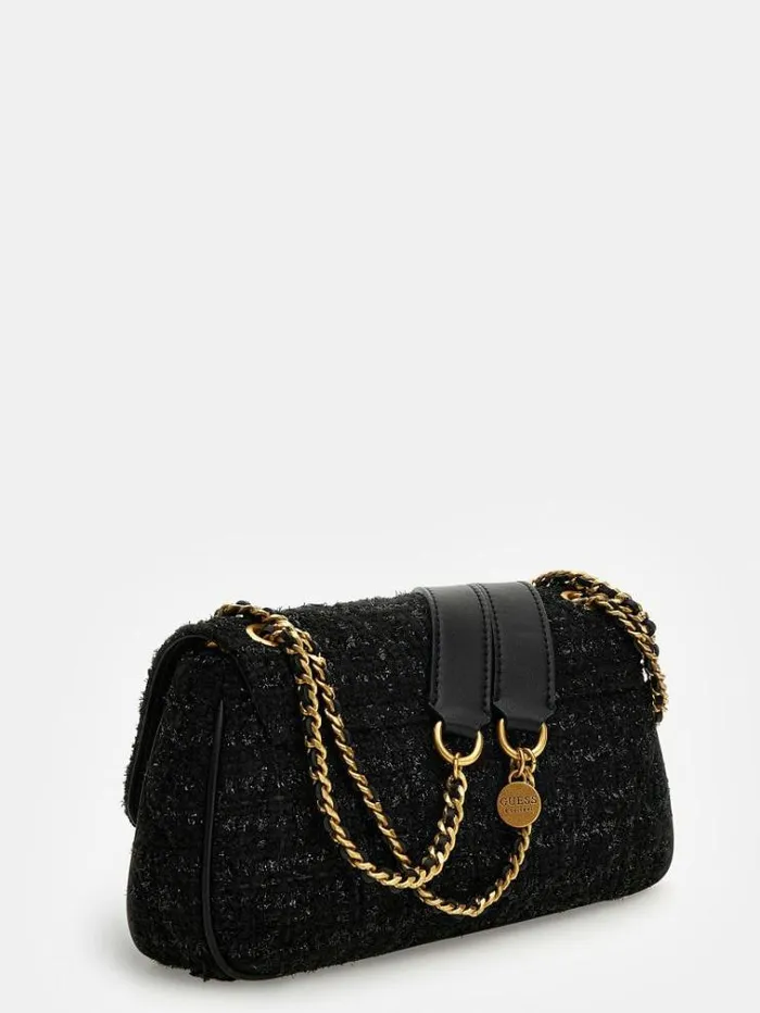 Women Giully Tweed Crossbody Bag Black Guess Crossbody Bags