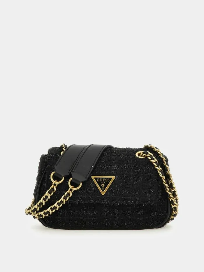Women Giully Tweed Mini Crossbody Black Guess Crossbody Bags