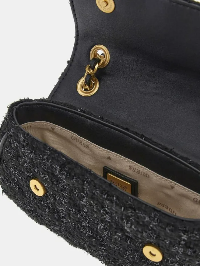 Women Giully Tweed Mini Crossbody Black Guess Crossbody Bags