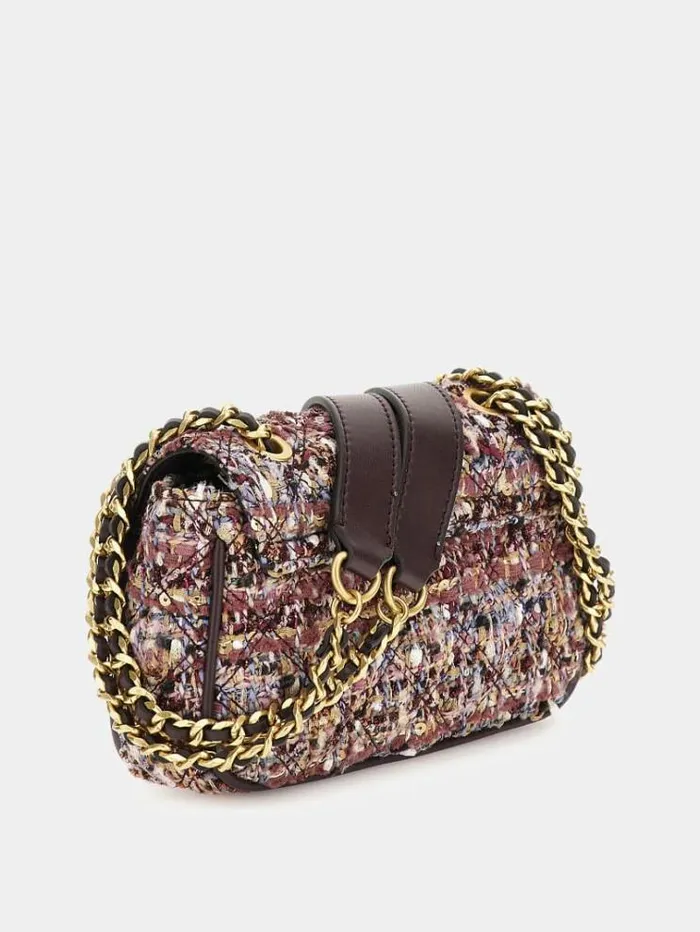 Women Giully Tweed Mini Crossbody Multi Purple Guess Crossbody Bags
