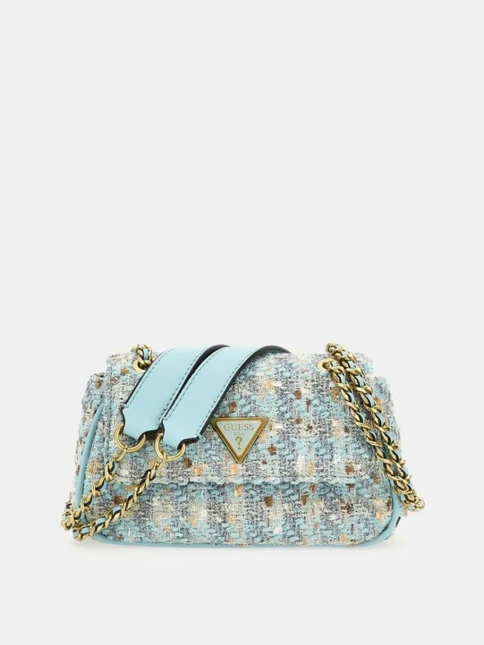 Women Giully Tweed Mini Crossbody Turquoise Guess Crossbody Bags
