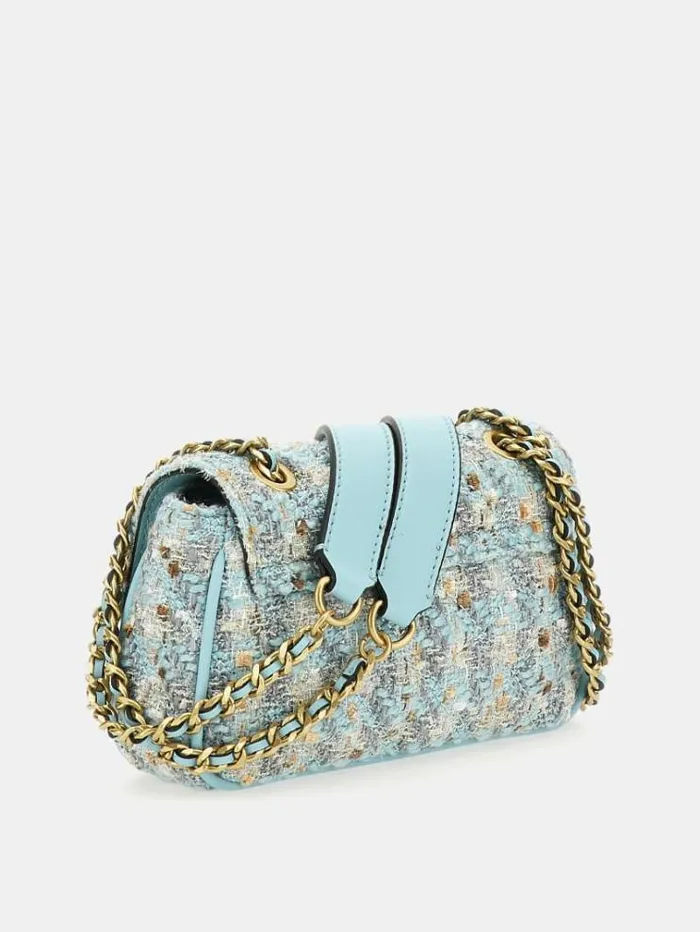 Women Giully Tweed Mini Crossbody Turquoise Guess Crossbody Bags