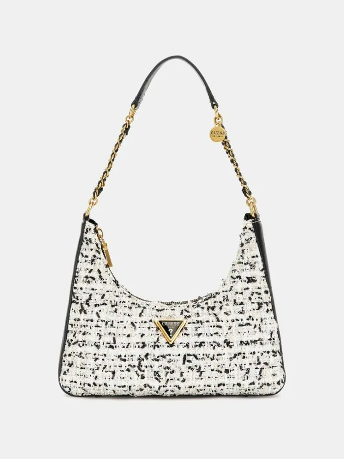 Women Giully Tweed Shoulder Bag Black Multi Guess Shoulder Bags