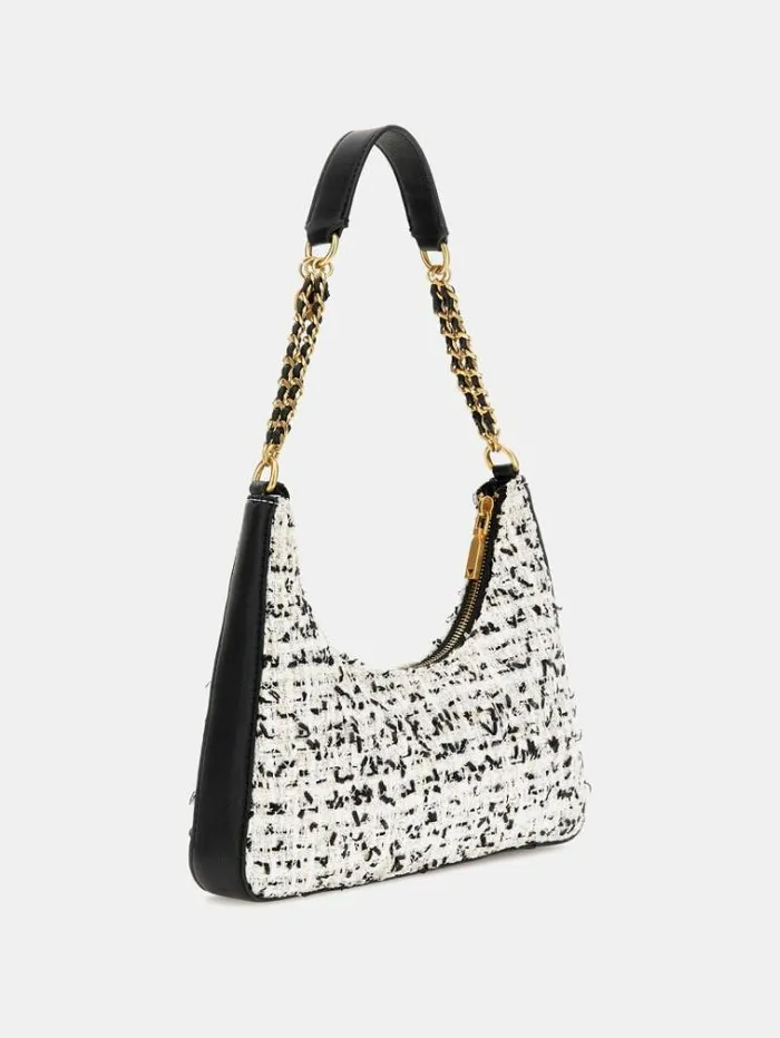 Women Giully Tweed Shoulder Bag Black Multi Guess Shoulder Bags