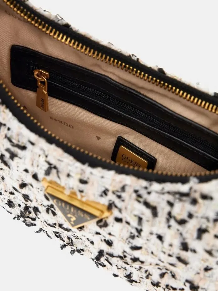 Women Giully Tweed Shoulder Bag Black Multi Guess Shoulder Bags