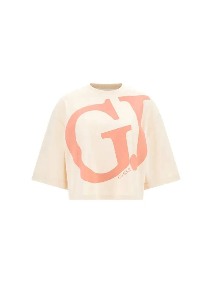 Women Gj Logo Tshirt Cream Guess Tshirts