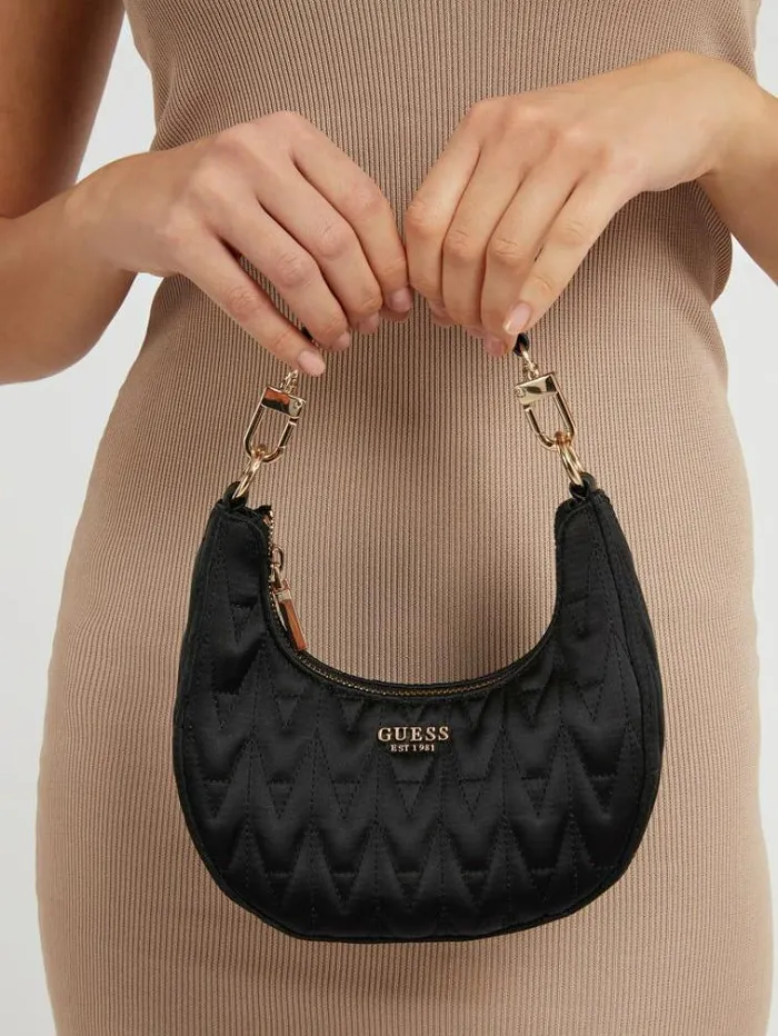 Women Golden Rock Quilted Mini Hobo Bag Black Guess Clutches And Evening Bags