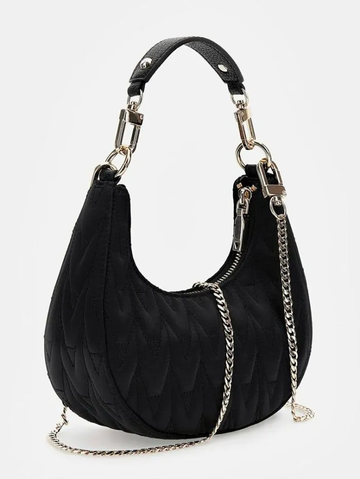 Women Golden Rock Quilted Mini Hobo Bag Black Guess Clutches And Evening Bags