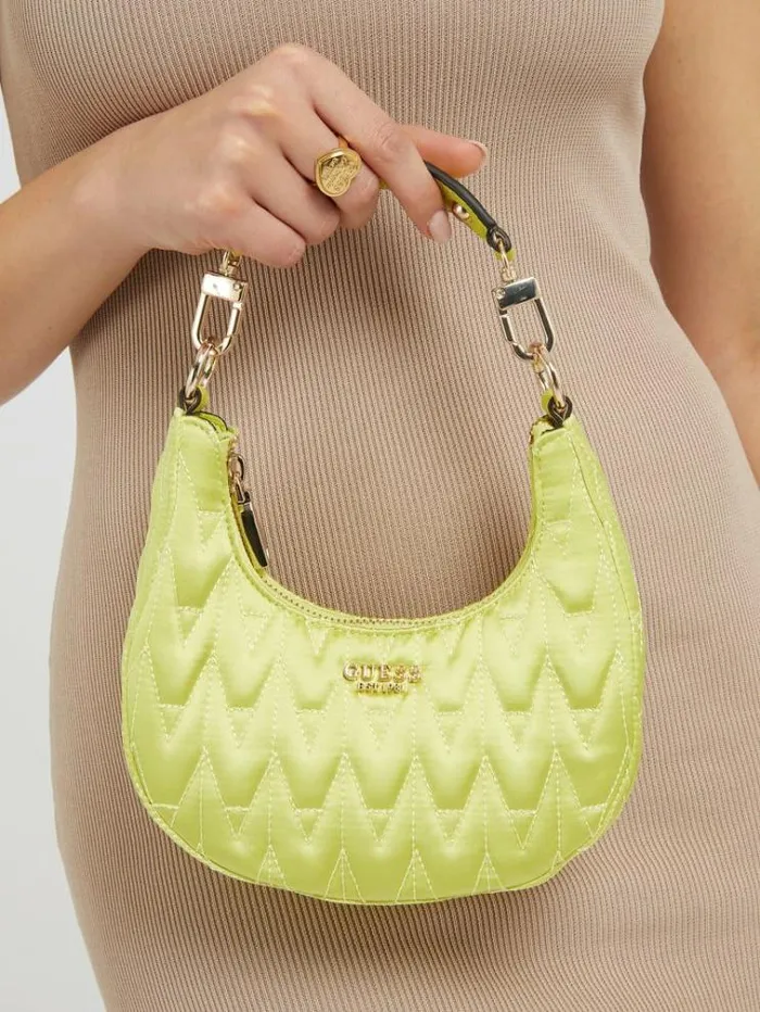 Women Golden Rock Quilted Mini Hobo Bag Green Guess Clutches And Evening Bags