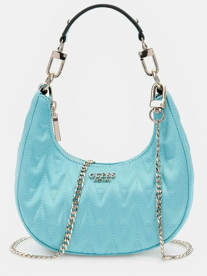 Women Golden Rock Quilted Mini Hobo Bag Light Blue Guess Mini Bags