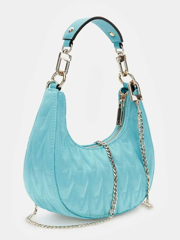 Women Golden Rock Quilted Mini Hobo Bag Light Blue Guess Mini Bags