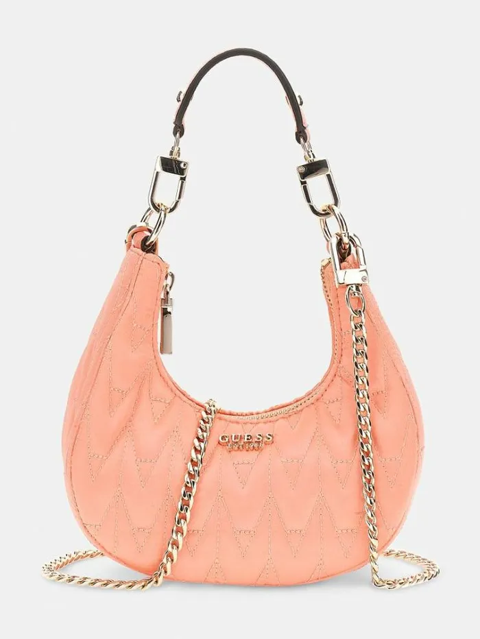 Women Golden Rock Quilted Mini Hobo Bag Pink Guess Shoulder Bags